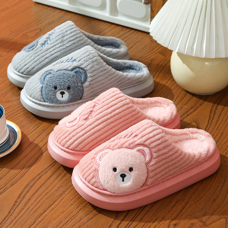 EVA Thick-soled Cotton Slippers Cartoon Bear Plush Cotton Slippers